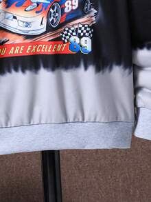 SHEIN Áo nỉ cổ tròn tay dài in hình xe đua chuyển màu dành cho bé trai - màu đen - Xem 5