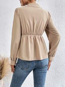 Chiquease 素色側打結圍裹女士襯衫 - 杏色 - 查看 2