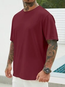 Manfinity Homme Hombres talla grande Camiseta unicolor de cuello redondo