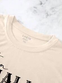 SHEIN LUNE Plus Letter Graphic Tee - Beige - View 3