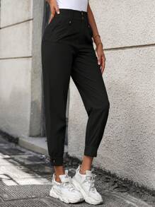 SHEIN Essnce Solid Slant Pocket Skinny Pants - Black - View 3