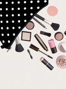 1入組黑白圓點化妝包手提式收納袋，可懶人化妝包，女性和女孩們的收納化妝品組織器 - 黑與白 - 查看 2