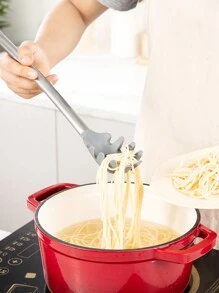 SHEIN Basic living 1入組矽膠意大利面意大利細麵條叉適用於廚房,意大利面勺帶不銹鋼手柄,,意大利細麵條过滤器&湯匙,耐熱烹飪工具 - 淺灰色 - 查看 2