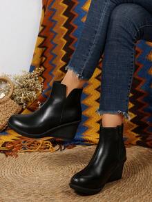 女性防水台粗跟靴子 - 黑色 - 查看 2