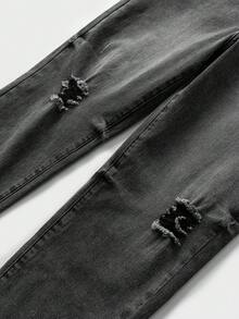 少年破洞水洗牛仔褲 - 深灰色 - 查看 3