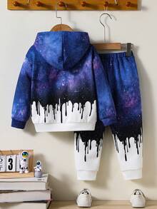 SHEIN Young Boy Astronaut Print Hoodie & Sweatpants - Black - View 2