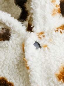 SHEIN Young Boy Cow Pattern Hooded Teddy Jacket With 3D Ear Design Hat,In Fall/Winter - Multicolor - View 5