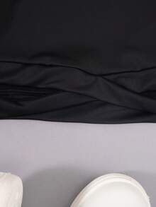 SHEIN Young Girl Solid Cross Waist Active Tee - Black - View 3