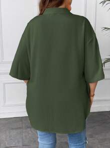 Calvaya Talla grande Camisa unicolor de hombros caídos con nudo bajo curvo - Verde militar - Ver 2