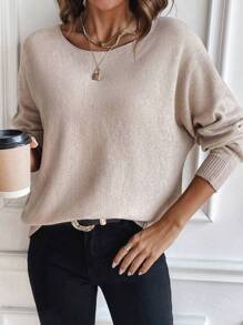SHEIN LUNE Solid Batwing Sleeve Sweater - Apricot - View 1