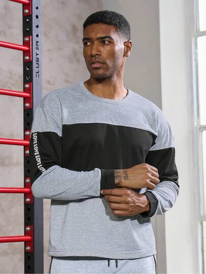 Manfinity Sport Corelite Men Letter Graphic Two Tone Sports Sweatshirt Men Sweatshirt