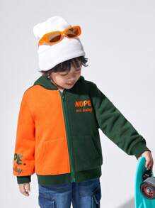 SHEIN 男小童字母圖案雙色加絨內裏連帽夾克 - 彩色 - 查看 5