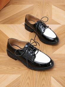 Của phụ nữ Phong cách Anh quốc Chặn Gót giữa Giày oxford Với Coa dây - Đen và trắng - Xem 2
