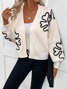 SHEIN LUNE Floral Pattern Drop Shoulder Duster Cardigan - White - View 4