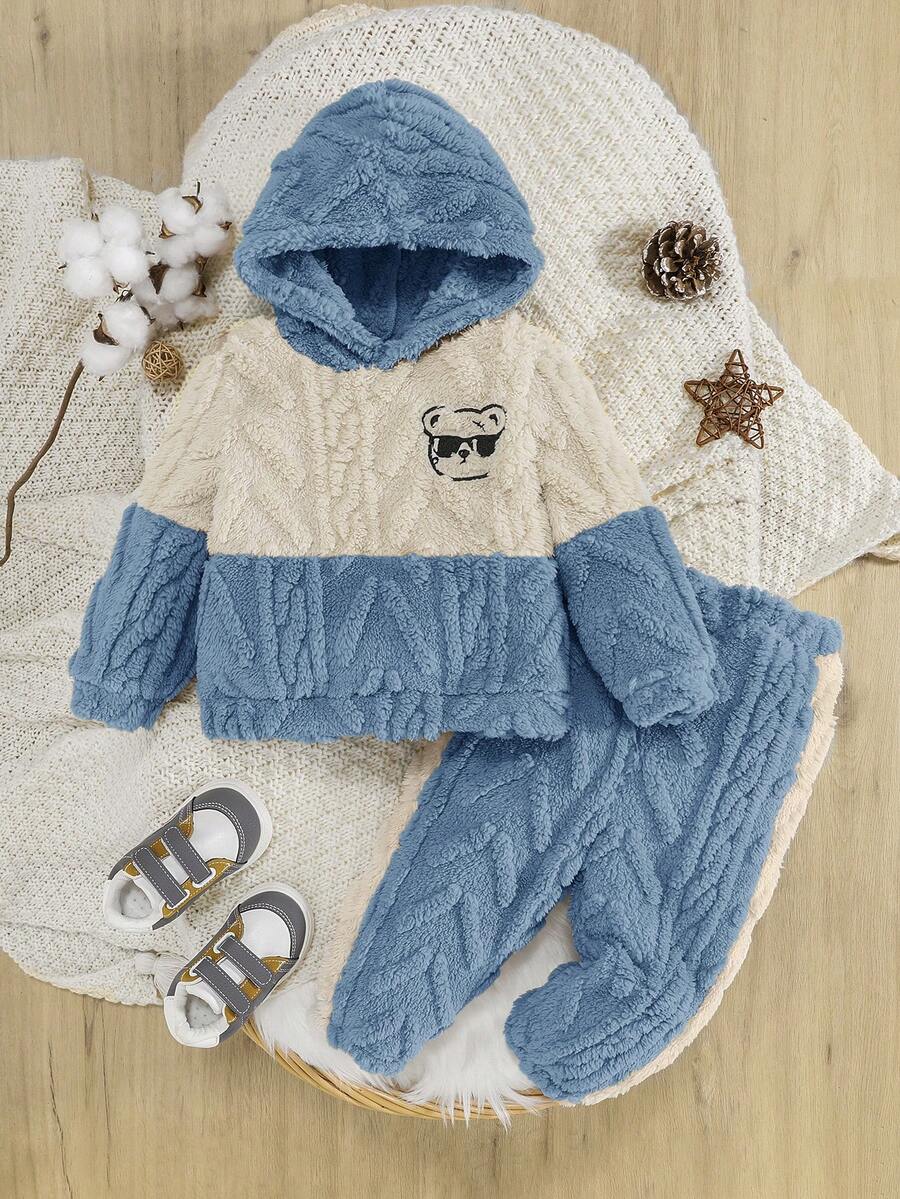 SHEIN Đứa bé trai Thêu Chữ Hai âm Áo Hoodie & Quần - Nhiều màu - Xem 1