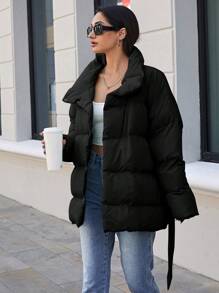 EURMUSE 素色腰帶按扣前麵包服