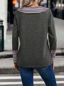 EMERY ROSE 条纹印花彼得潘领套头卫衣 秋季卫衣 - 深灰色 - 查看 2