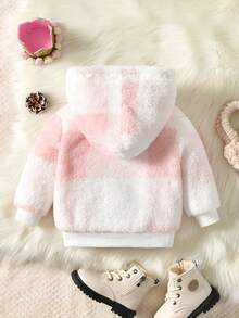 男嬰大方格圖案連帽法蘭絨夾克 - 粉色 - 查看 2