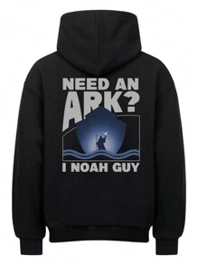 Men Slogan Graphic Drop Shoulder Hoodie - Black - View 2