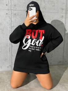 SHEIN Coolane Plus Size Slogan Graphic Drop Shoulder Sweatshirt Dress - Black - View 6