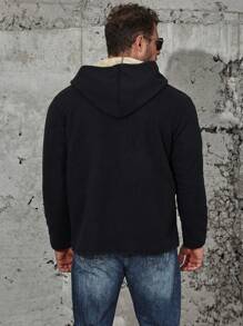 Manfinity Homme Men Plus Zip Up Hooded Teddy Lined Jacket - Black - View 2