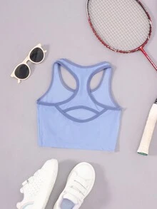 SHEIN 女大童撞色滾邊工字運動背心 - 藍色 - 查看 2