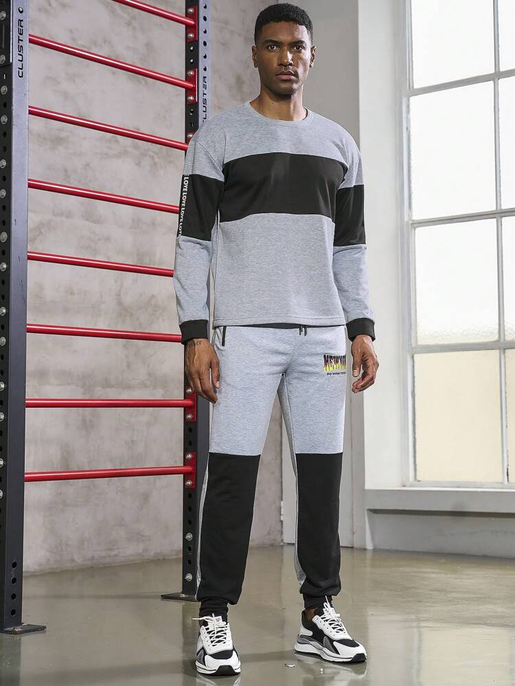 Men Letter Graphic Two Tone Sports Sweatshirt Men Sweatshirt