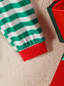 男嬰聖誕圖案連身背心&條紋圖案長褲&帽