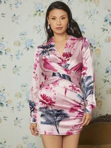 EastFlair Floral Print Ruched Bodycon Dress