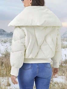 SHEIN Essnce Zip Up Ruffle Trim Down Coat - White - View 2