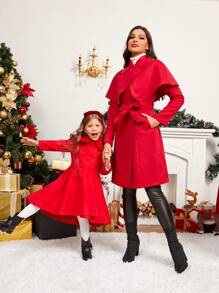 SHEIN Clasi 1pc Foldover Belted Overcoat W1137132308031047 - Red - View 2