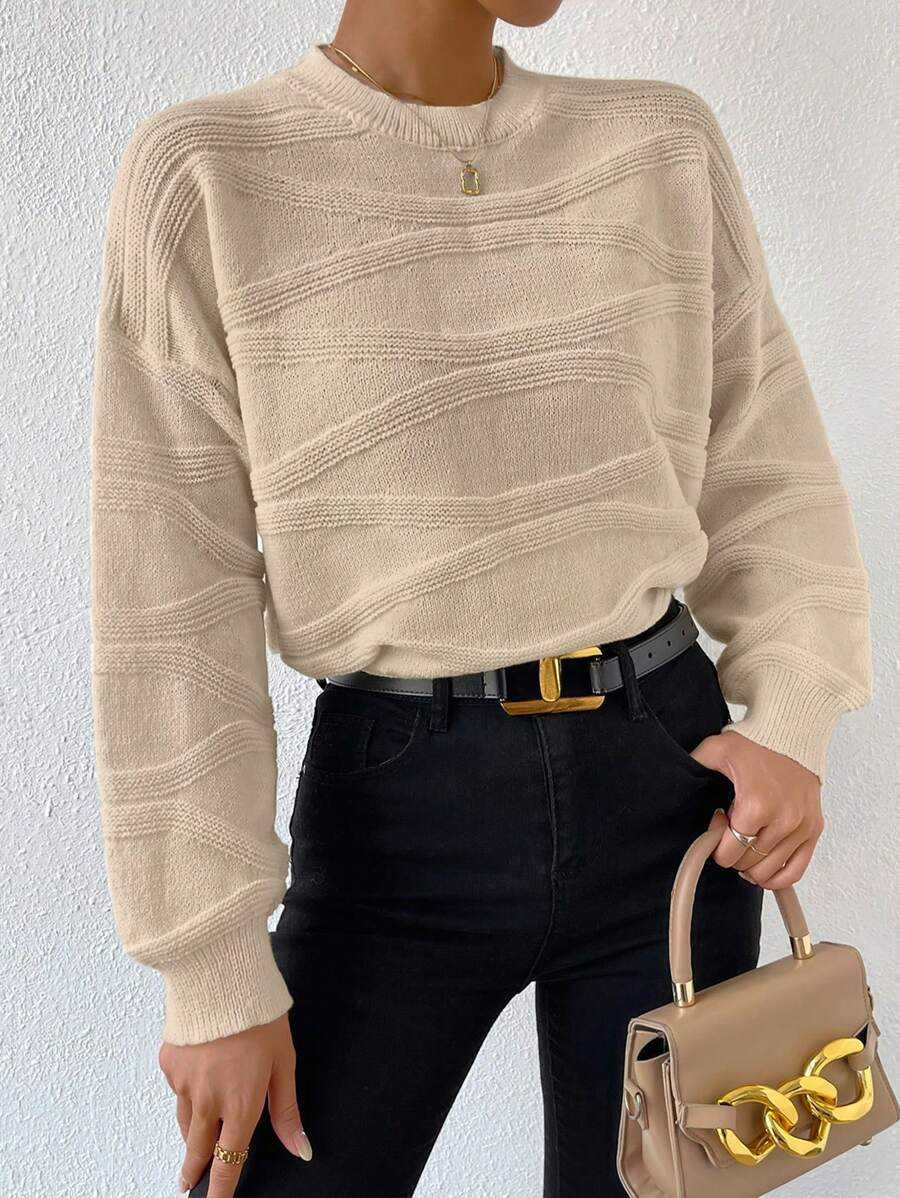 SHEIN LUNE Chất rắn Thả vai Áo len - Màu be - Xem 1