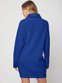 EURMUSE Solid Turtleneck Drop Shoulder Sweater Dress - Royal Blue - View 8