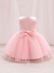 SHEIN Glamorique Kids Baby Girls' Formal Dress, Elegant And , Suitable For Birthday Parties, Evening Events, Weddings, Baptisms, And First-Year Celebrations - Pink - View 2