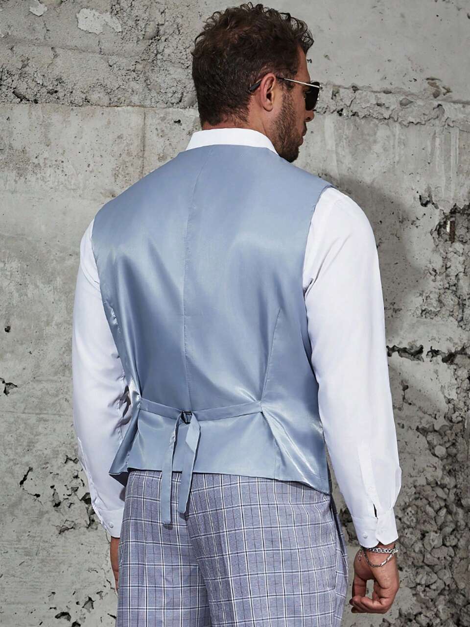 Men Plus Plaid Print Waistcoat Without Shirt