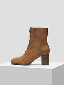 MOTF PREMIUM FAUX SUEDE LACE-UP BOOTIES - Brown - View 1