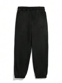 ROMWE MEN Street Life Các bạn Đồ họa chữ & lửa Eo dây rút Quần thể thao - màu đen - Xem 2