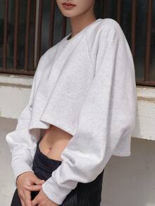 DAZY Sudadera crop unicolor de manga raglán