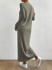 SHEIN Essnce 條紋針織T恤連衣裙不附腰帶 - 軍綠色 - 查看 2