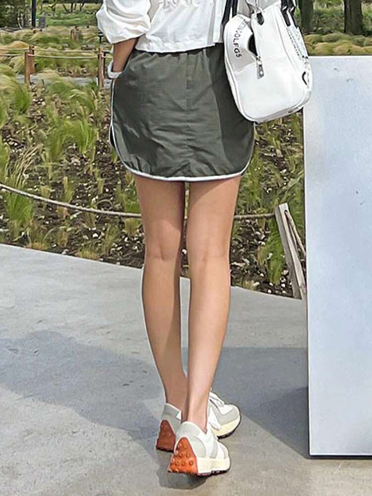Contrast Binding Drawstring Waist Contrast Binding Drawstring Waist Skirt