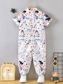SHEIN Young Boy Cartoon Graphic Shirt Jumpsuit - White - View 2