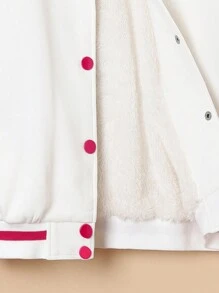 SHEIN 女大童花和標語圖案落肩袖撞色學院風夾克 - 玫紅色 - 查看 5