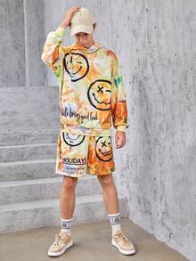 SHEIN Teen Boy Cartoon Graphic Tie Dye Hoodie & Shorts - Multicolor - View 4