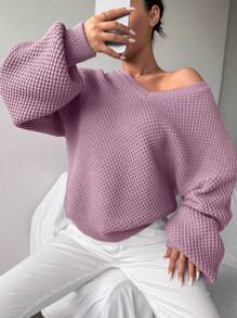 EURMUSE 素色落肩袖套頭毛衣 - 紫丁香色 - 查看 1