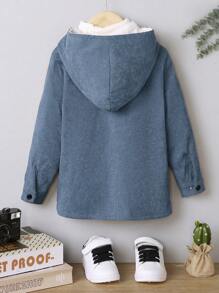 SHEIN 男小童翻蓋口袋毛絨內襯連帽襯衫無毛衣