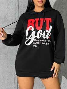 SHEIN Coolane Plus Size Slogan Graphic Drop Shoulder Sweatshirt Dress - Black - View 3