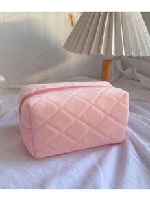 1 pieza Bolsa de maquillaje portátil de gran capacidad con cuadros esponjosos y estilo bohemio para mujeres y niñas, bolsa de maquillaje, bolsa de cosméticos, organizador de maquillaje, viaje, bolsa de maquillaje, bolsa, tocador, bolsa de maquillaje, artículos de viaje, bolsa, bolsas de maquillaje, artículos de viaje, accesorios de tocador, bolsa de maquillaje pequeña, bolsa de cosméticos, artículos de viaje, gran capacidad, bolsa de maquillaje grande, regalos de Navidad, bolsa, viaje, regalos para mujeres, artículos de viaje, bolsa, embrague / bolso pequeño, organizador de maquillaje, organizar maquillaje, bolsa, soporte de brochas, mini bolsa, bolsa de gran capacidad - Rosa Pálido - Ver 5