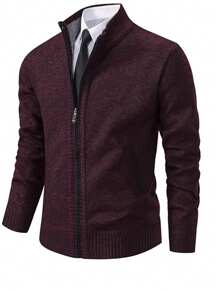 Men 1pc Zip Up Cardigan