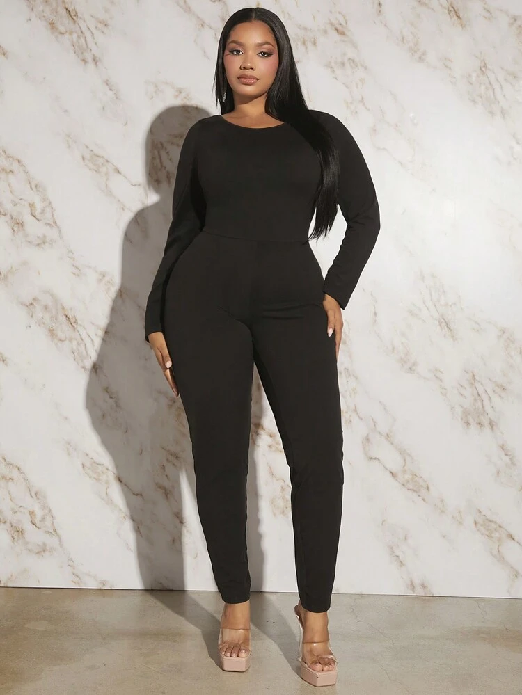 Plus Crisscross Backless Solid Jumpsuit