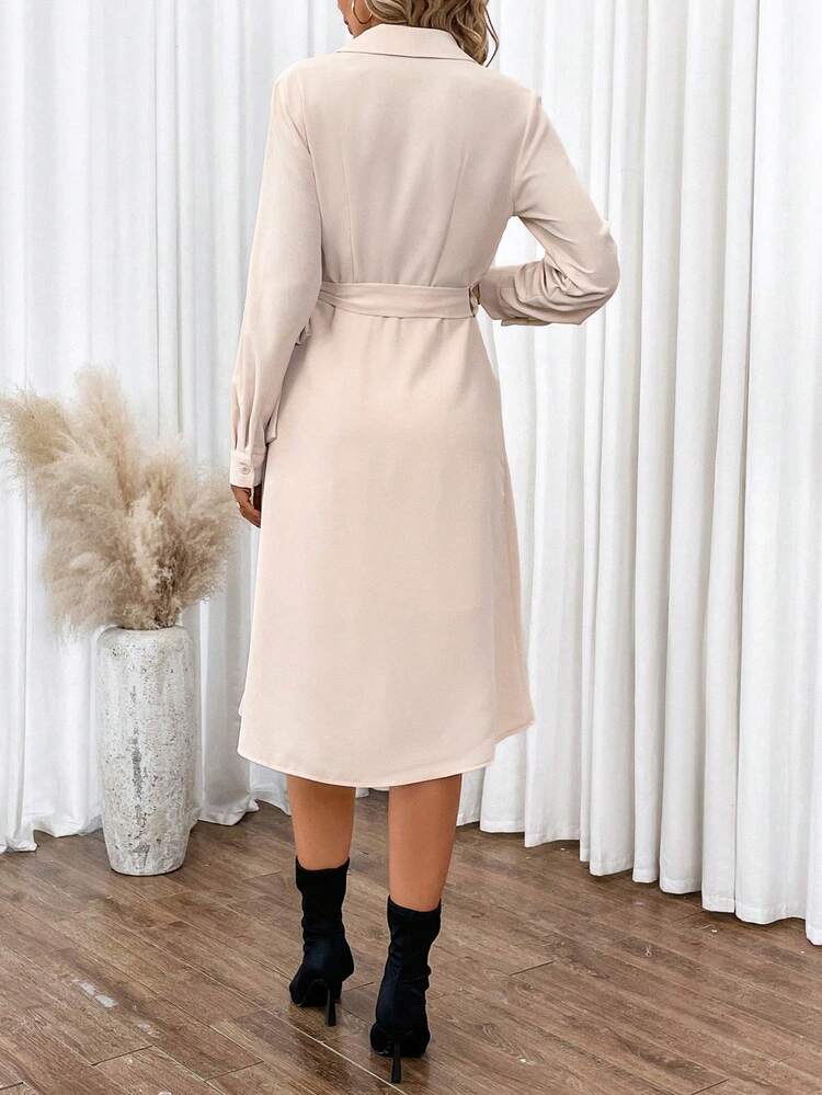 Shawl Collar Wrap Knot Side Dress Winter Elegant Evening Dress